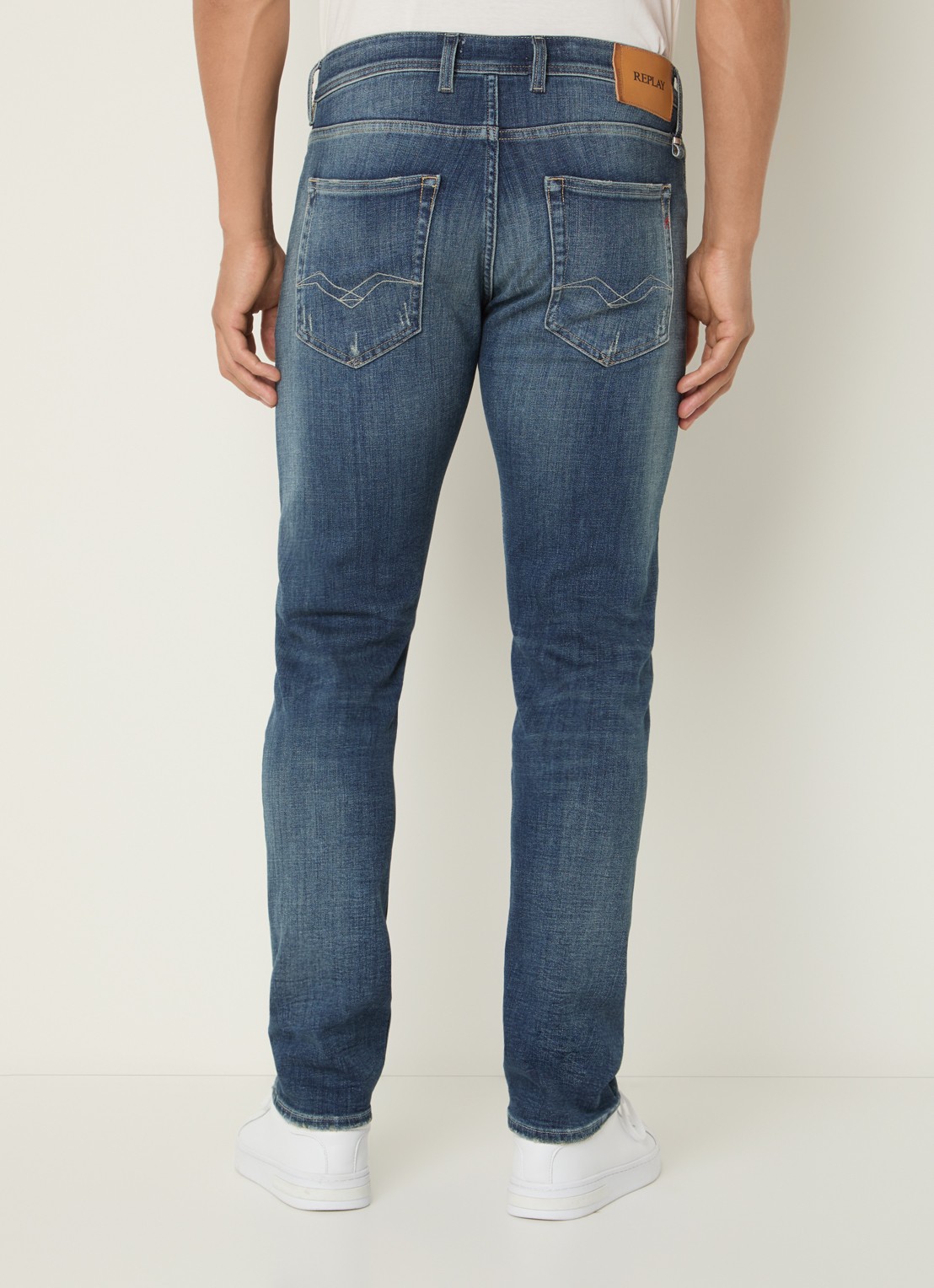 Replay Grover straight leg jeans met medium wassing - achterkant 3 indigo