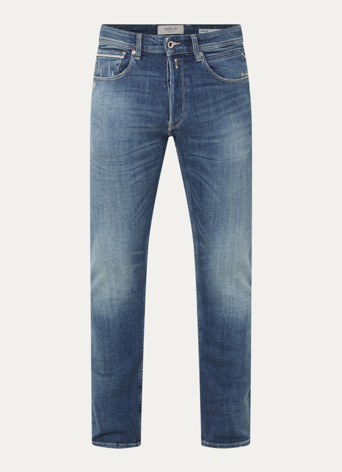 Replay Grover straight leg jeans met medium wassing - voorkant 4 indigo