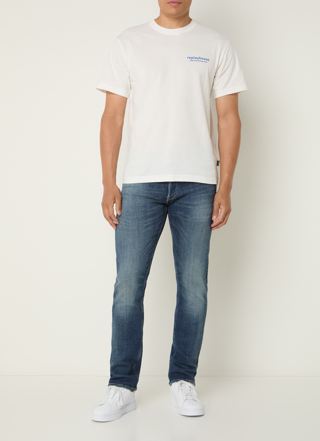 Replay Grover straight leg jeans met medium wassing - voorkant 5 indigo