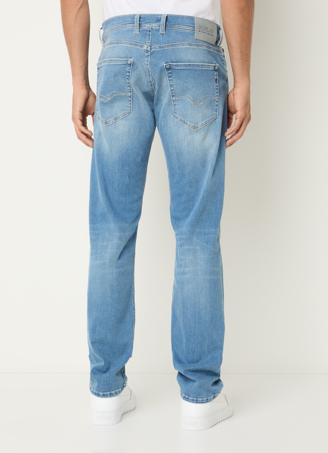 Replay Grover straight leg jeans met medium wassing  - achterkant indigo