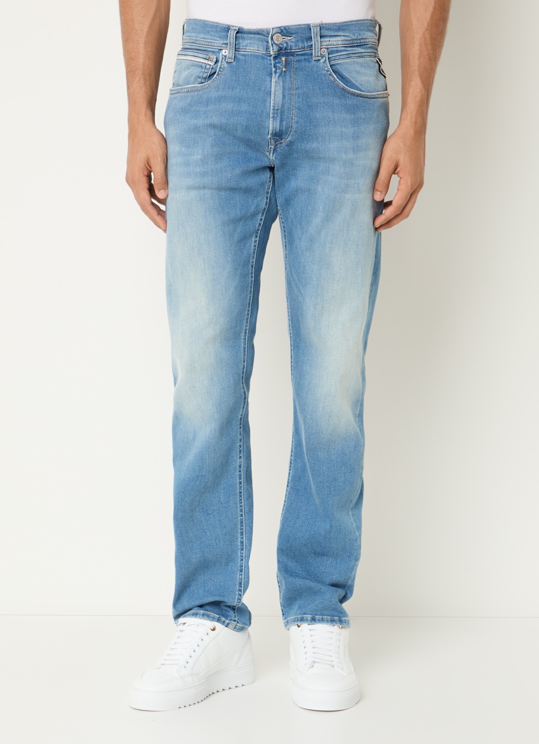 Replay Grover straight leg jeans met medium wassing  - detail 4 indigo