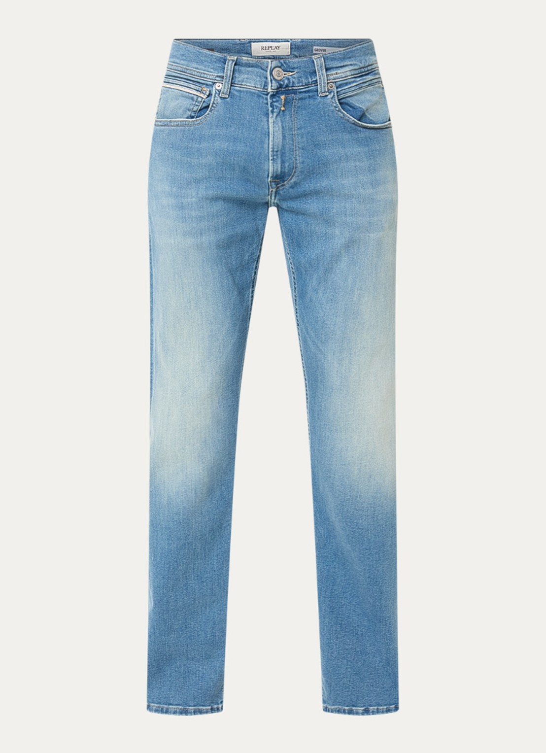 Replay Grover straight leg jeans met medium wassing  - voorkant 2 indigo
