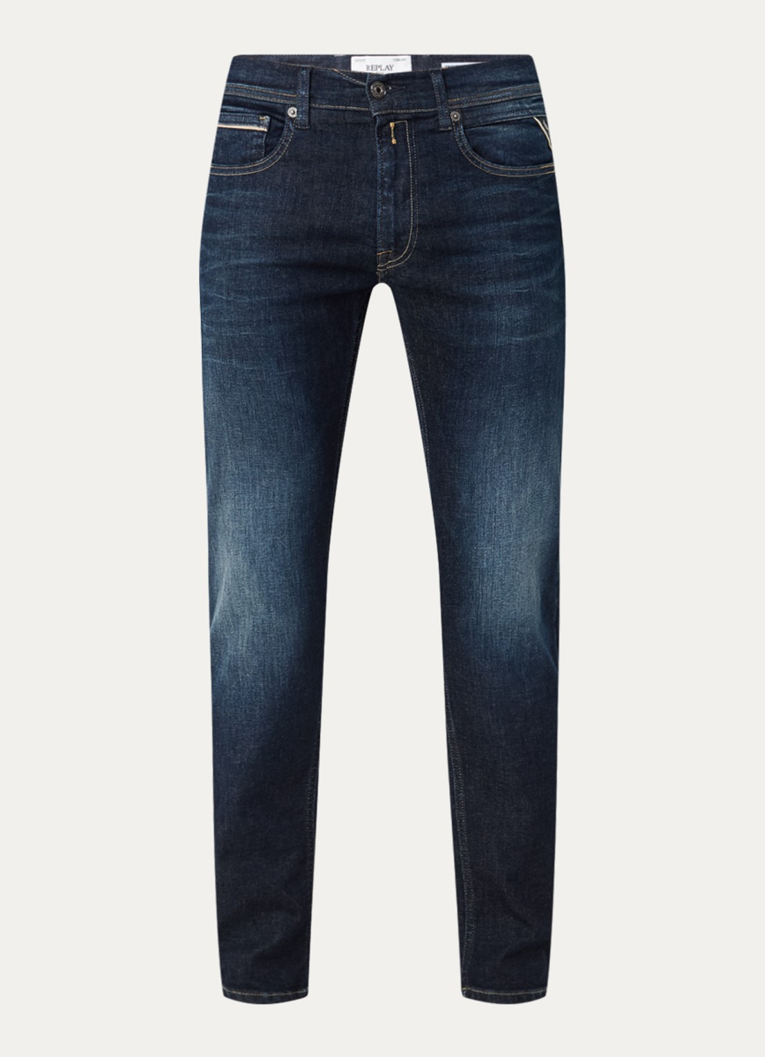 Replay Grover straight leg jeans met steekzakken - voorkant indigo