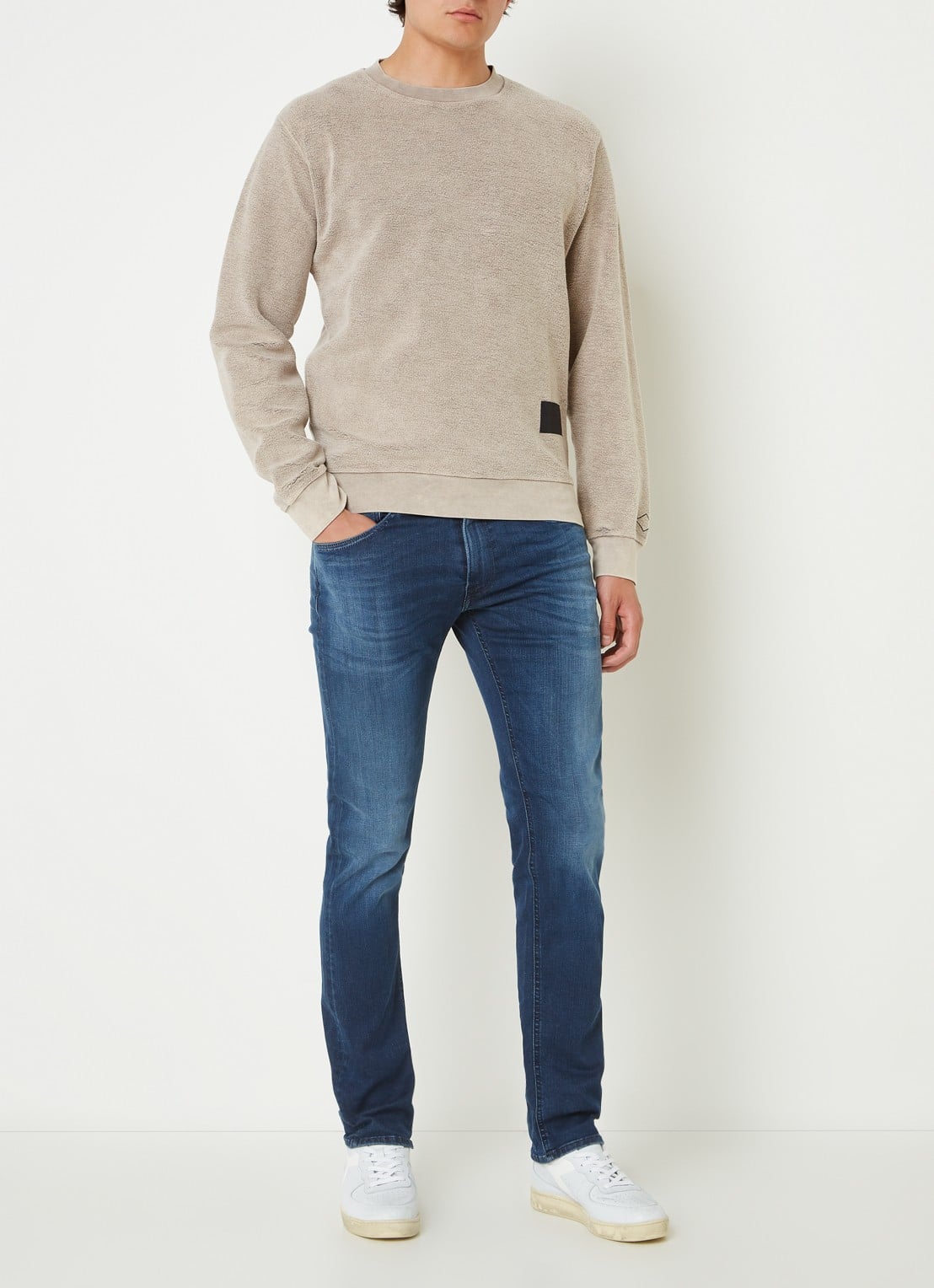 Replay Grover tapered fit jeans met stretch - voorkant 5 indigo