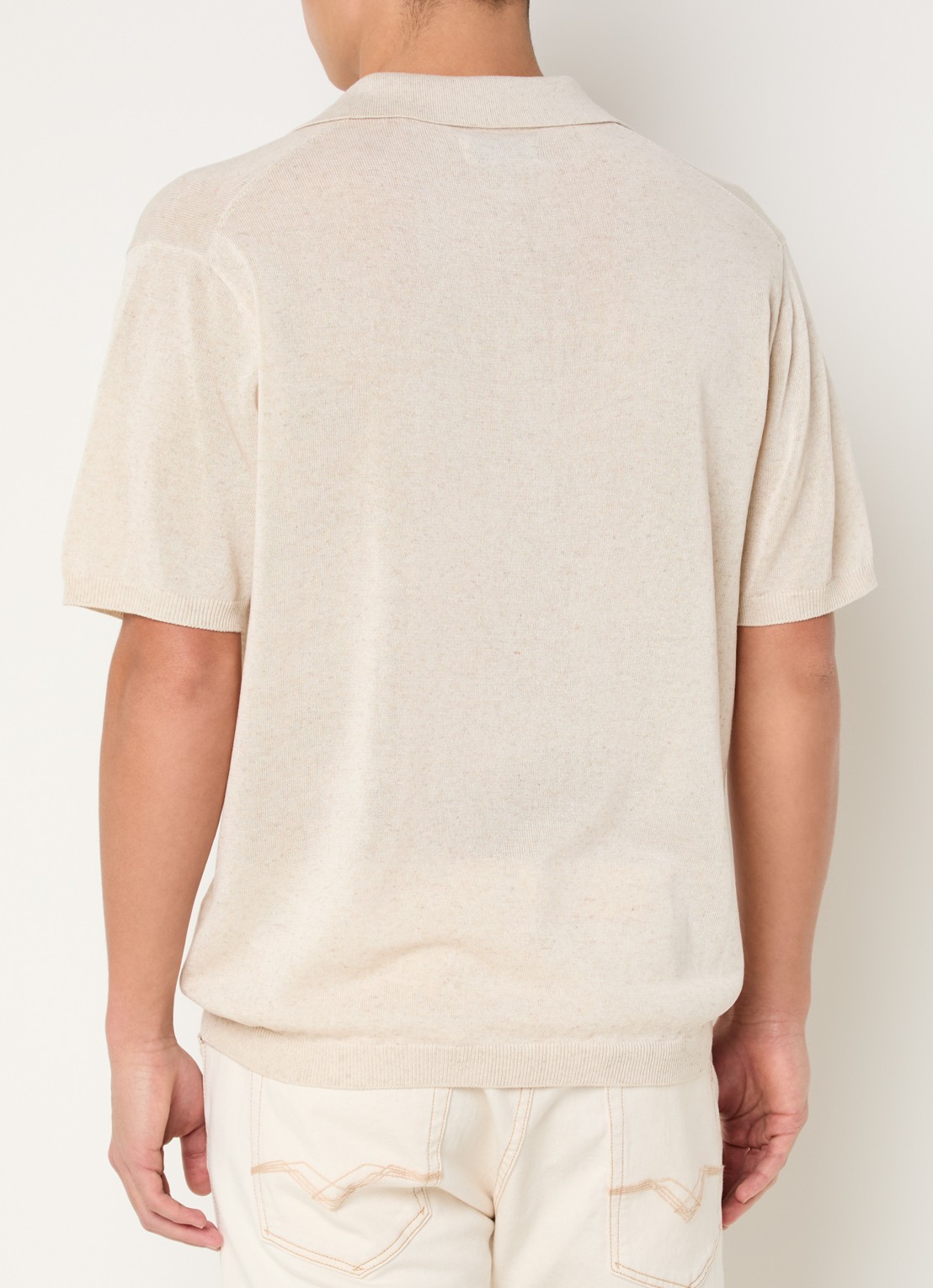 Replay Regular fit polo in linnenblend met gemêleerd dessin - achterkant 4 creme