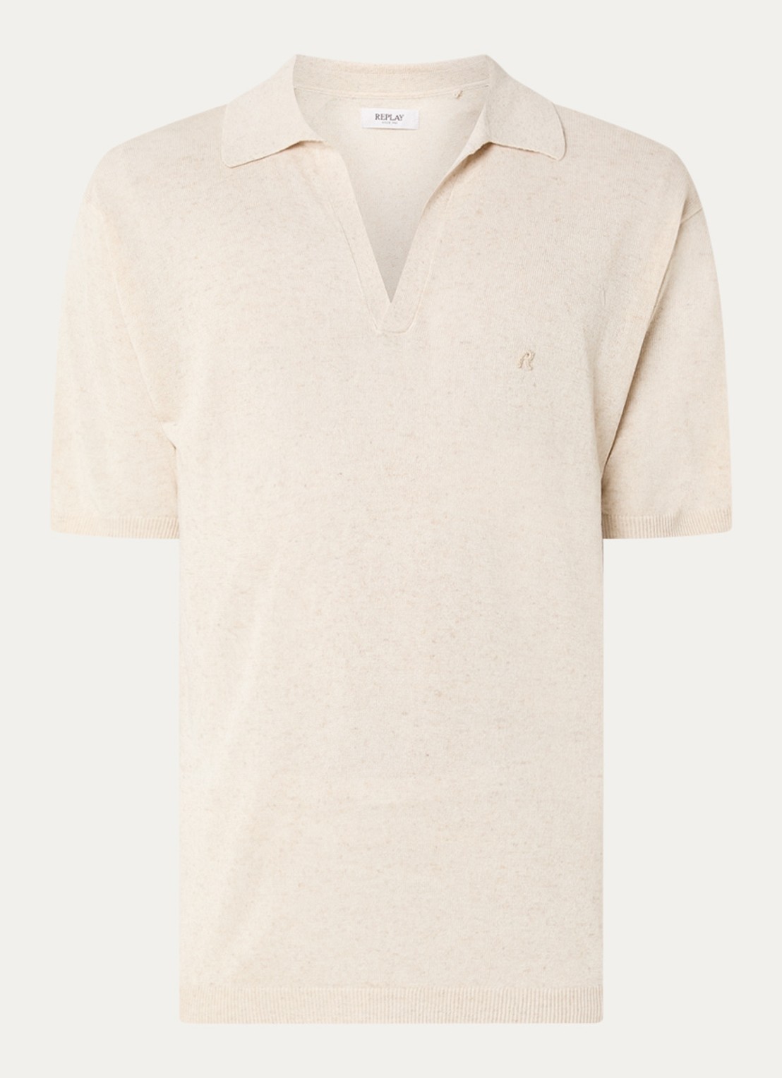 Replay Regular fit polo in linnenblend met gemêleerd dessin - voorkant creme