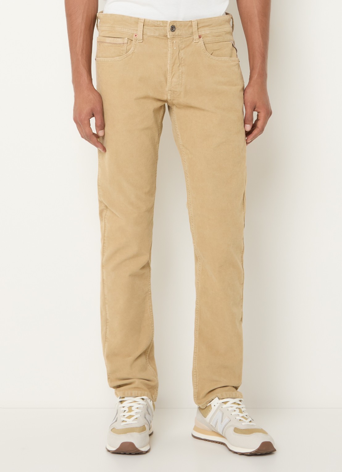 Replay Straight fit broek van corduroy met steekzakken - detail beige