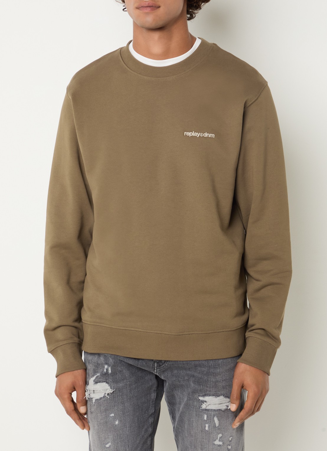 Replay Sweater met logo - detail 4 mosgroen