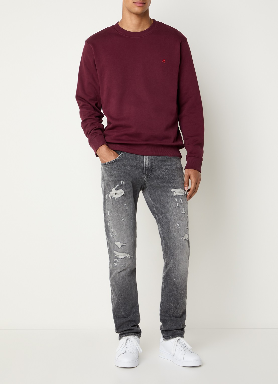 Replay Sweater met logoborduring - voorkant 4 beige