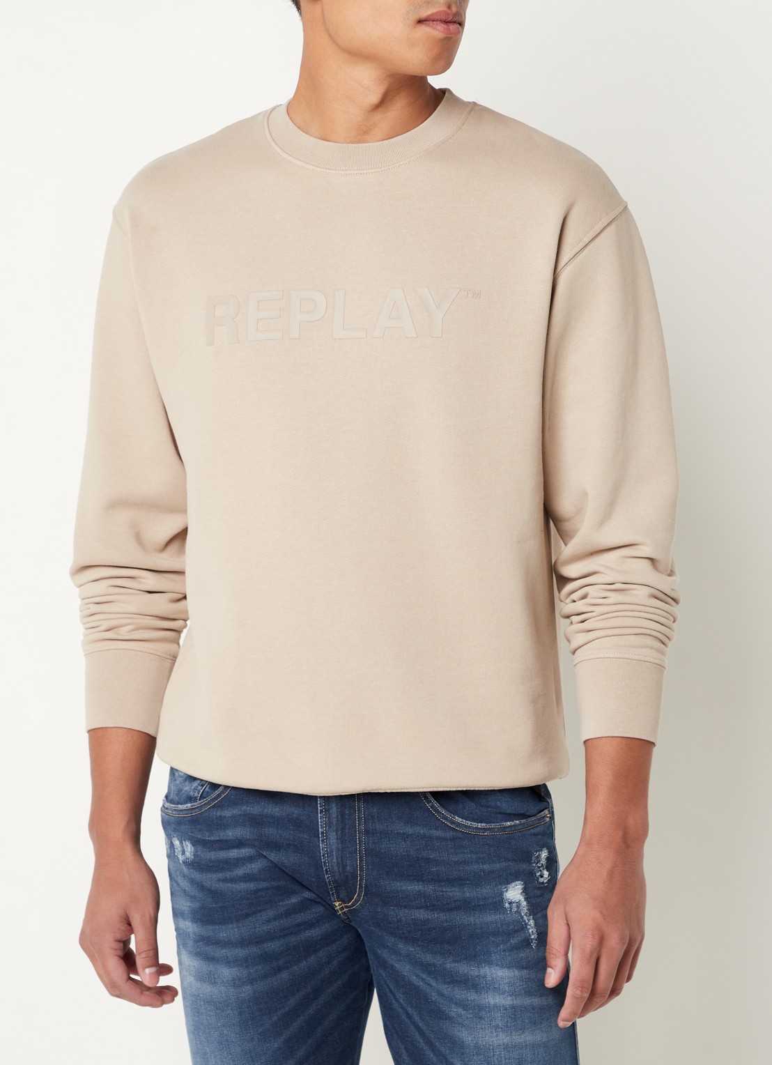 Replay Sweater van biologisch katoen met logoprint - detail 2 beige