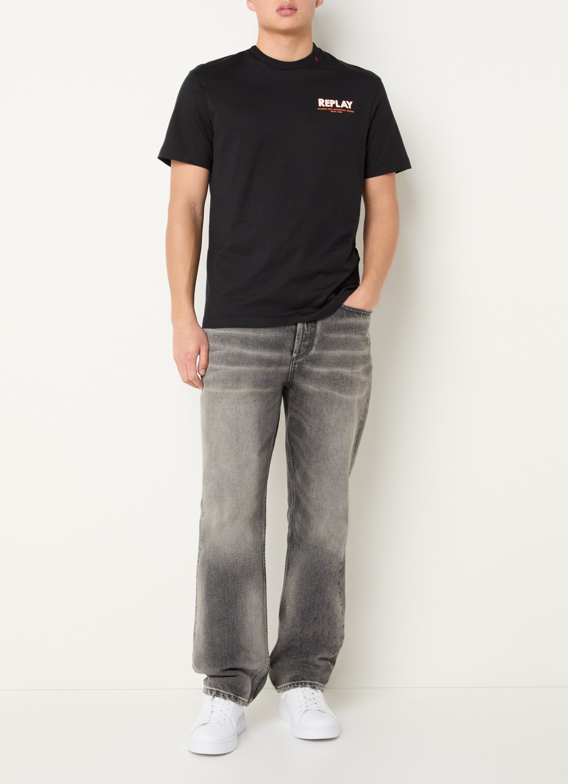 Replay T-shirt met backprint en logo - voorkant 4 zwart