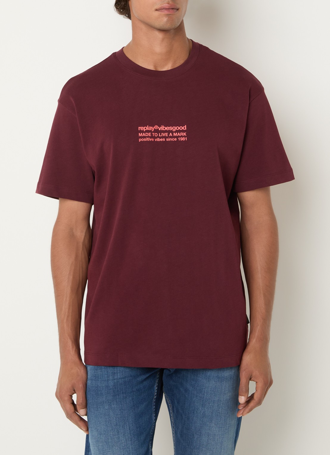 Replay T-shirt met logo- en backprint - achterkant 6 bordeauxrood