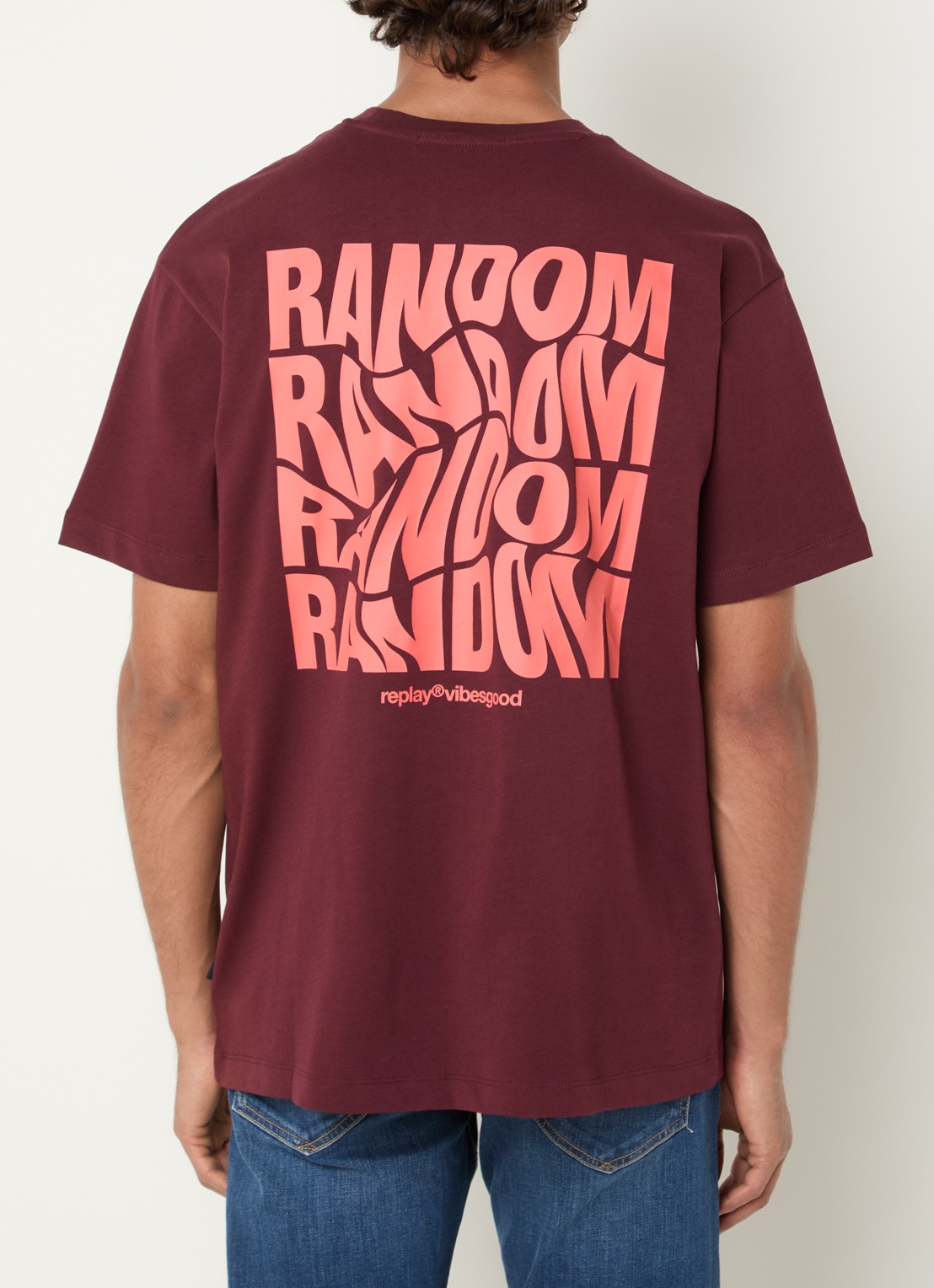 Replay T-shirt met logo- en backprint - detail bordeauxrood