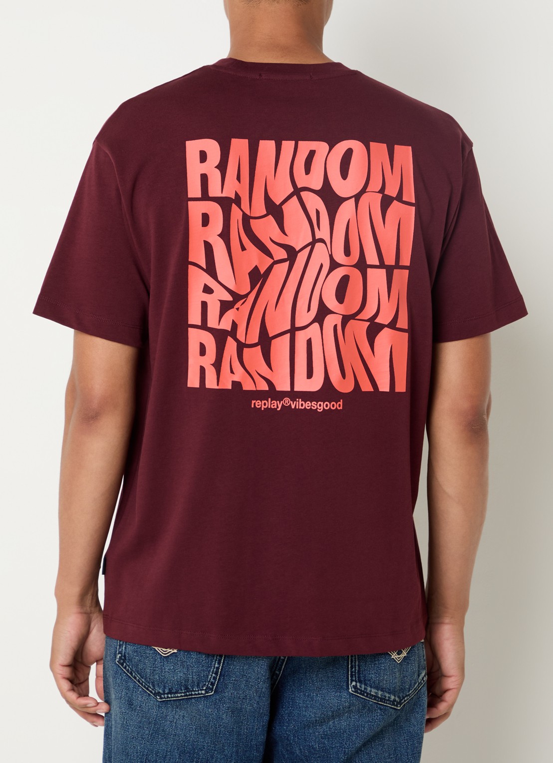 Replay T-shirt met logo- en backprint - detail 4 bordeauxrood