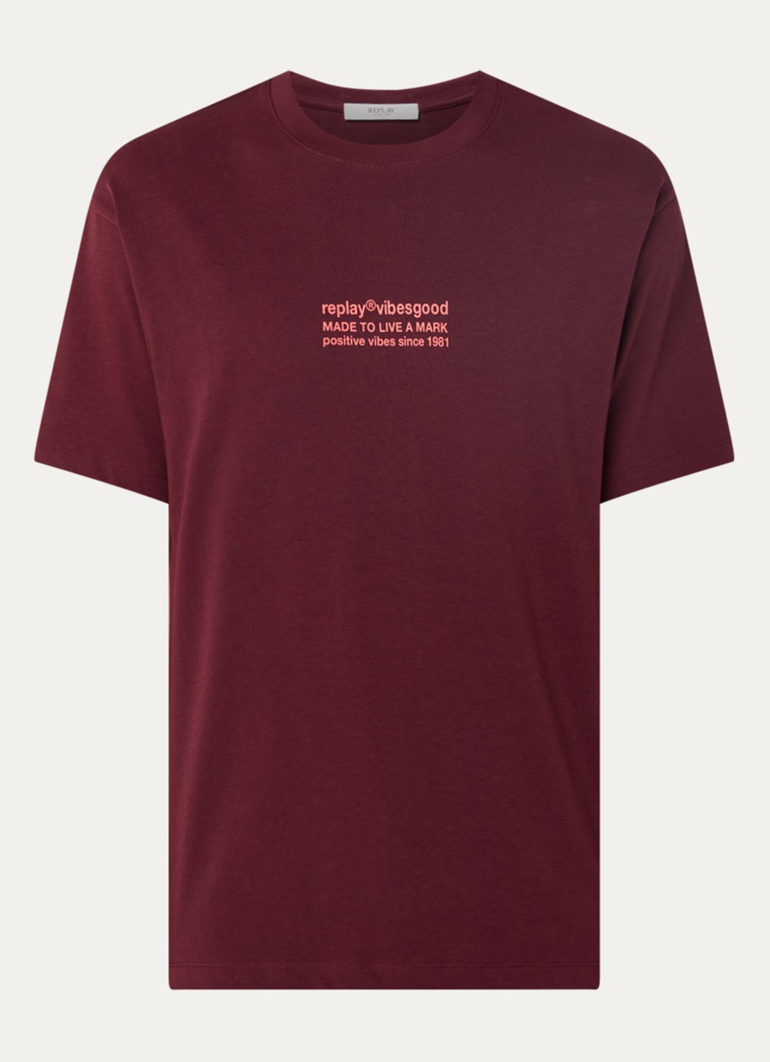 Replay T-shirt met logo- en backprint - voorkant 2 bordeauxrood
