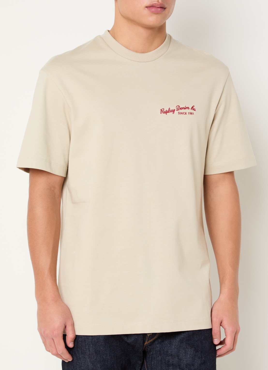 Replay T-shirt met logoborduring - detail beige