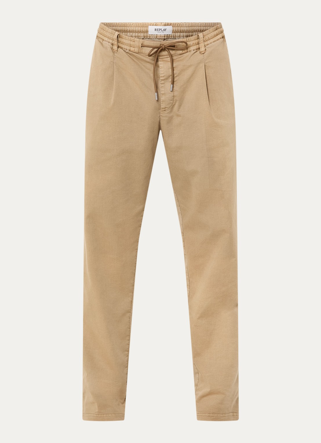 Replay Tapered fit chino met trekkoord en steekzakken - voorkant 4 camel