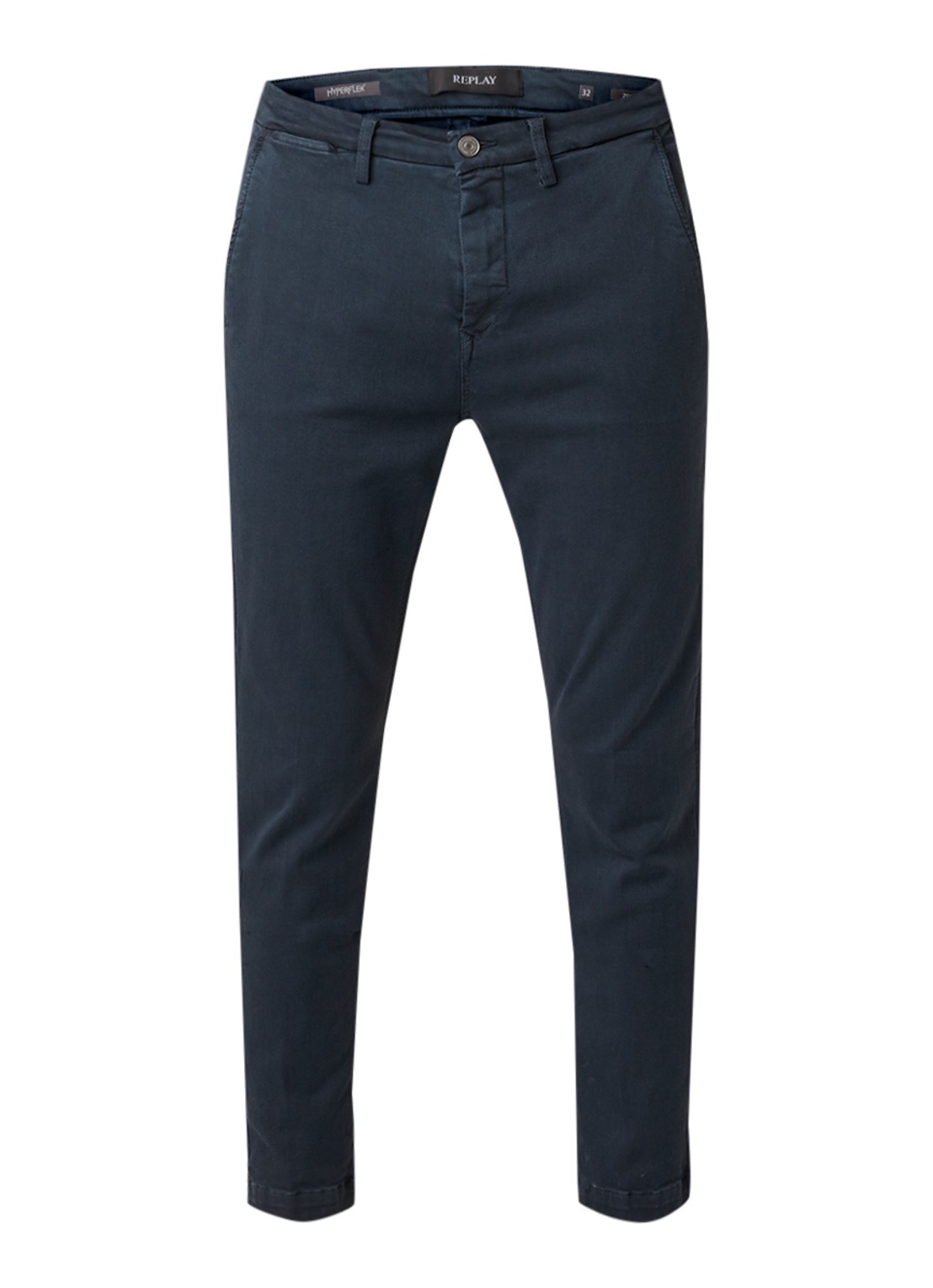 Replay Zeumar Hyperflex slim fit chino met stretch  - voorkant 4 donkerblauw