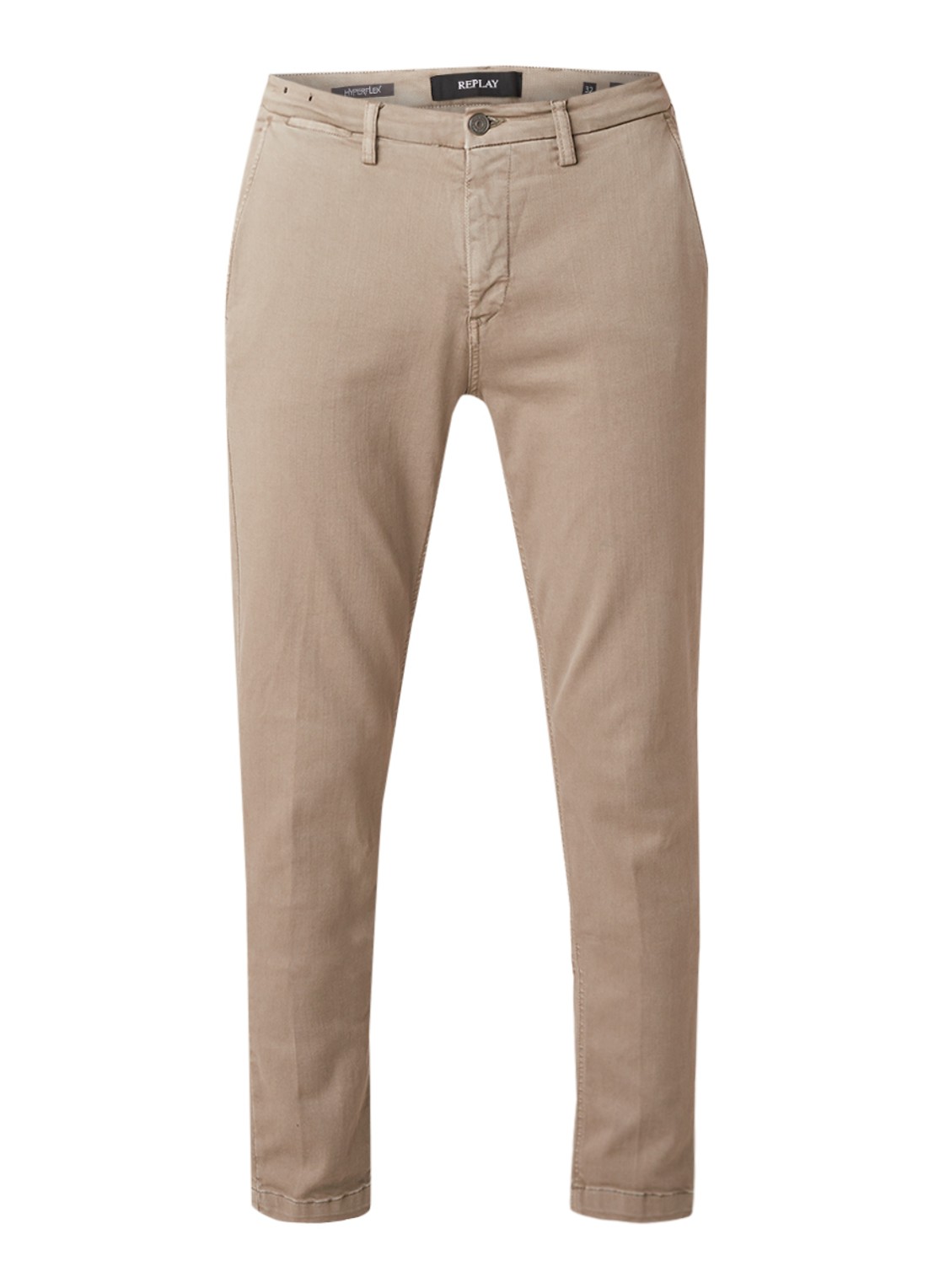 Replay Zeumar Hyperflex slim fit chino met stretch  - voorkant 2 zand