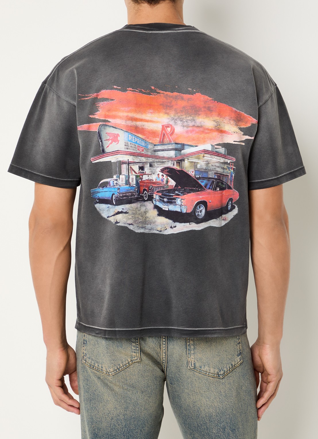 Represent 24 Hour service T-shirt met logo- en backprint - detail 2 antraciet