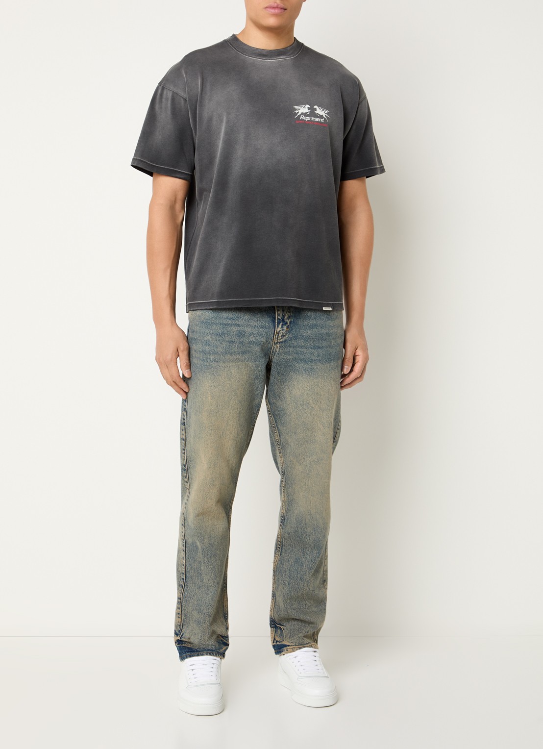 Represent 24 Hour service T-shirt met logo- en backprint - voorkant 4 antraciet