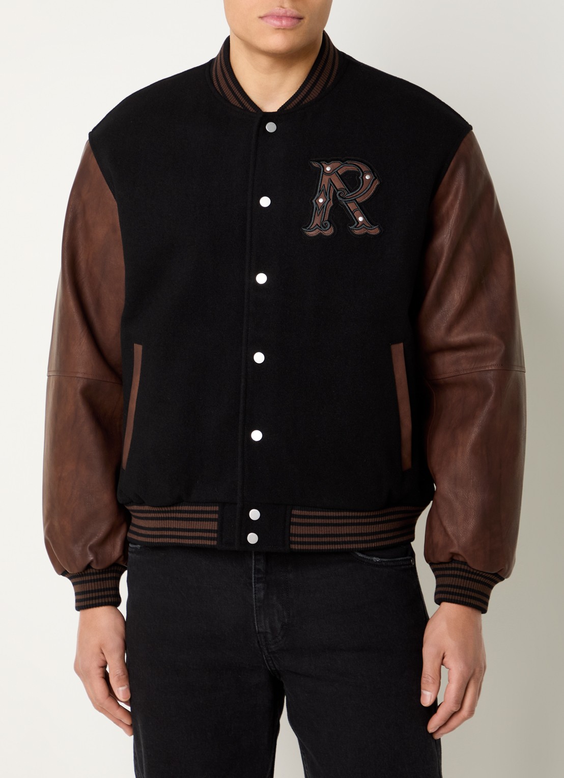 Represent Baseball jack in wolblend met logoborduring - detail 4 zwart