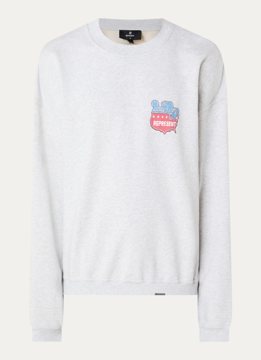 Represent Beach Boys sweater met logo- en backprint - voorkant grijsmele