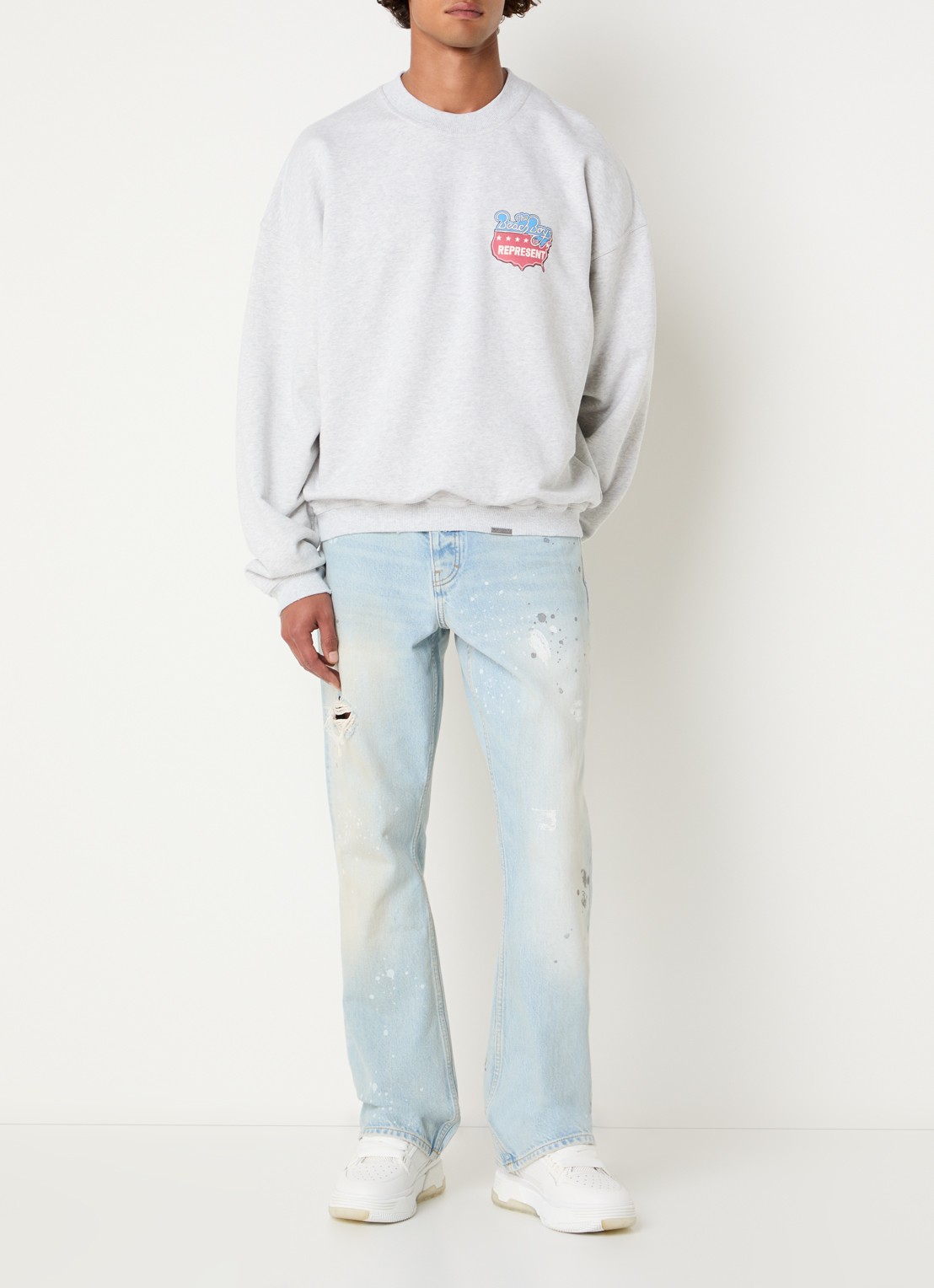 Represent Beach Boys sweater met logo- en backprint - voorkant 2 grijsmele