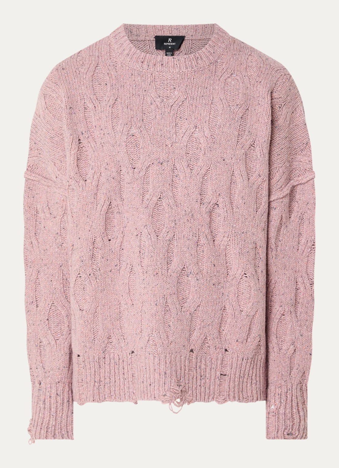 Represent Distress kabelgebreide trui met ronde hals - voorkant 3 roze