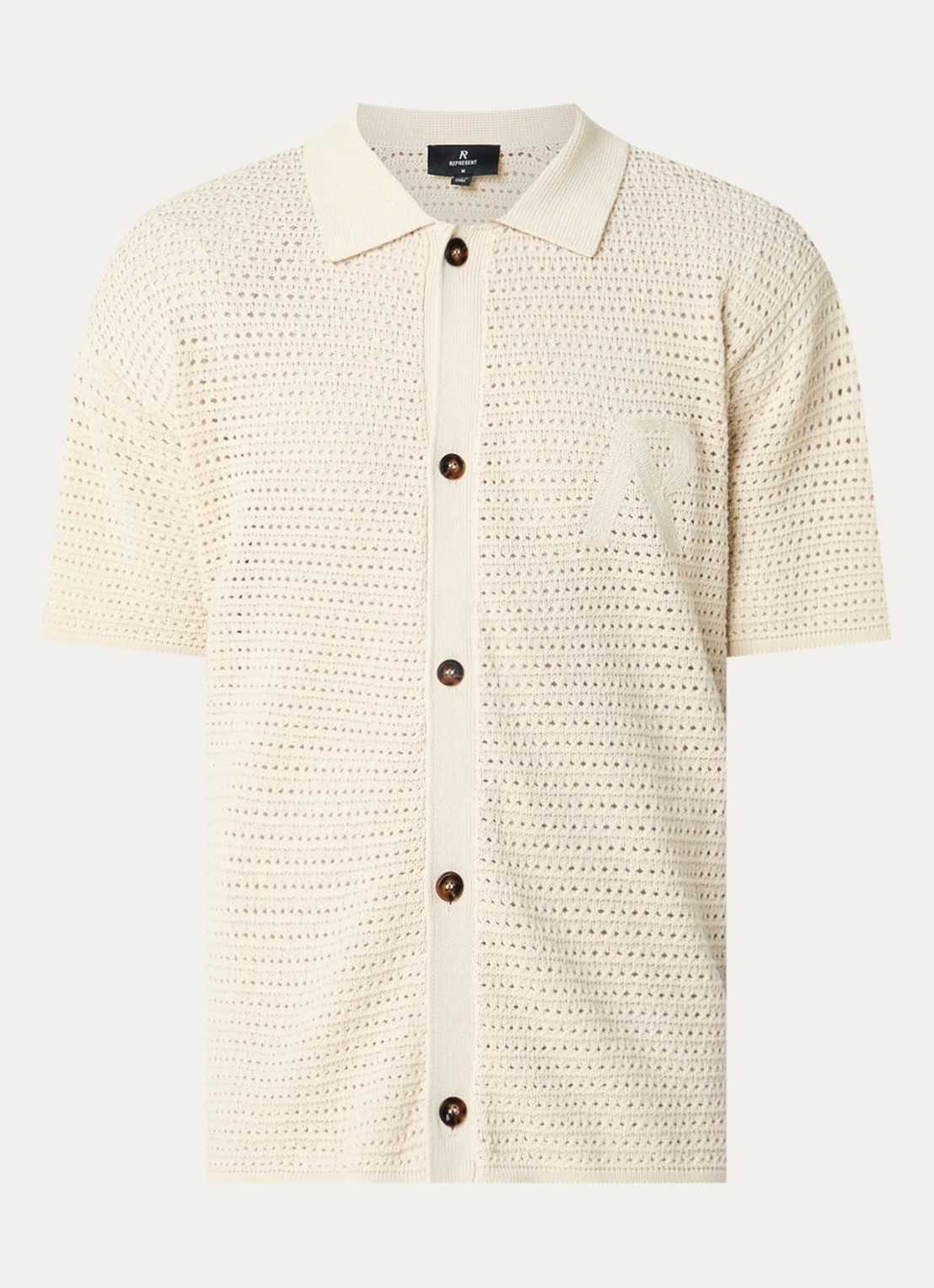 Represent Fijngebreide overshirt met logo - voorkant gebroken wit