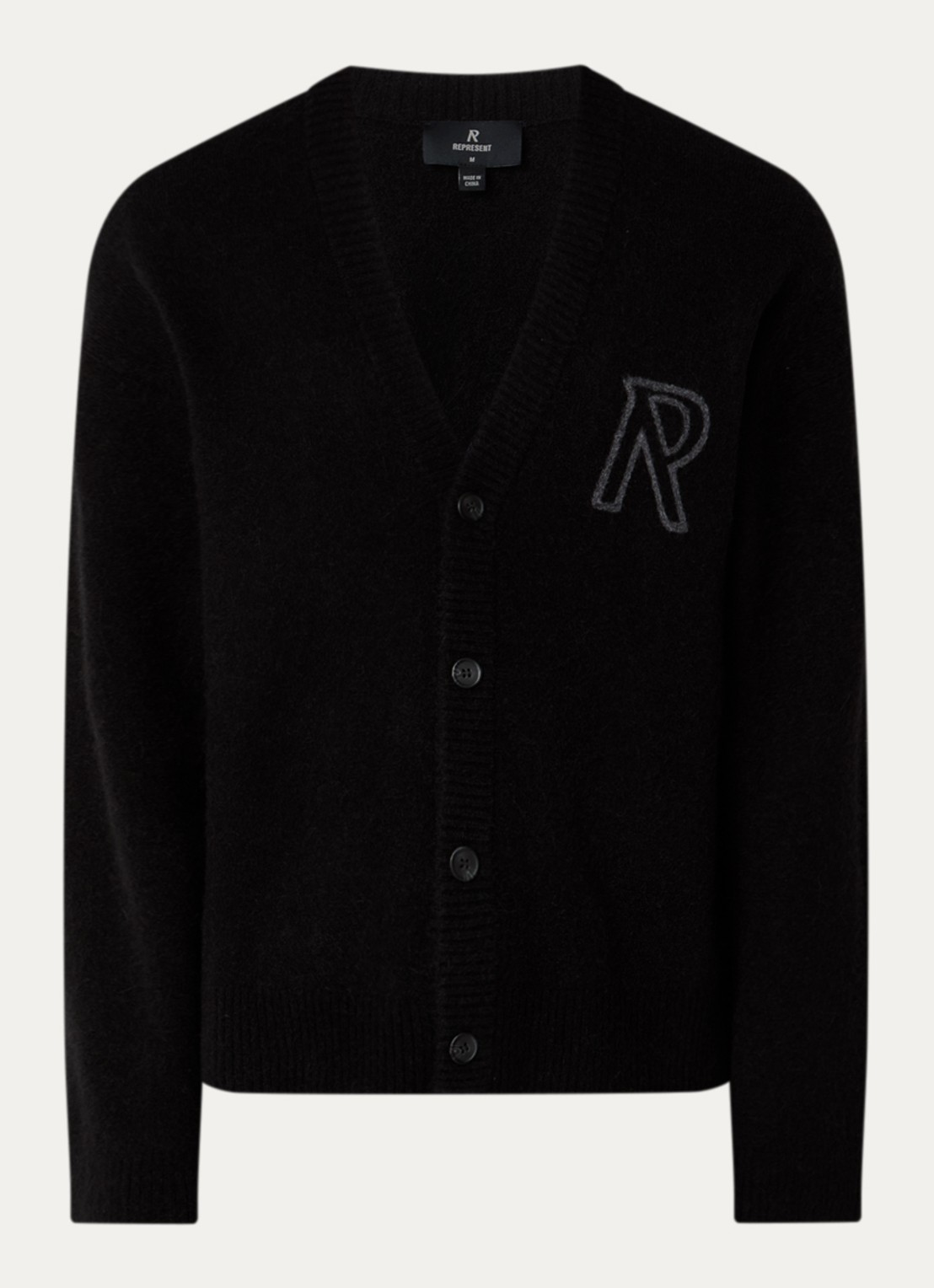 Represent Grofgebreid vest in wolblend met logo - voorkant 3 zwart