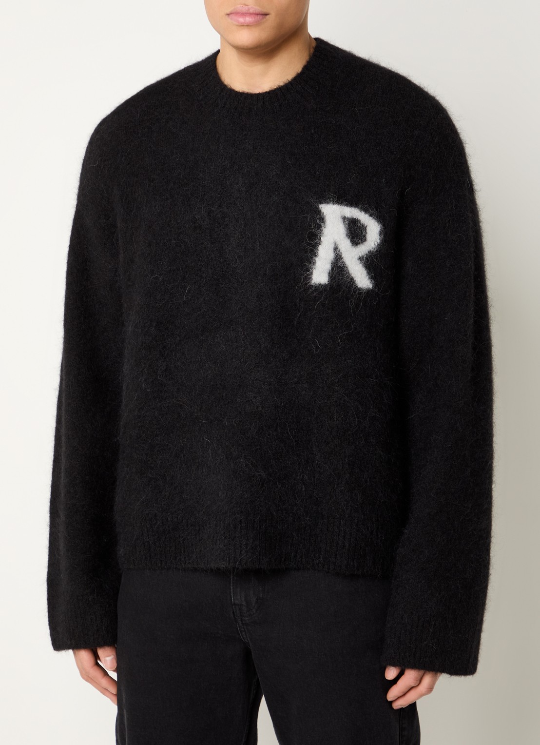 Represent Grofgebreide trui in alpaca wolblend met ingebreid logo - detail 3 zwart