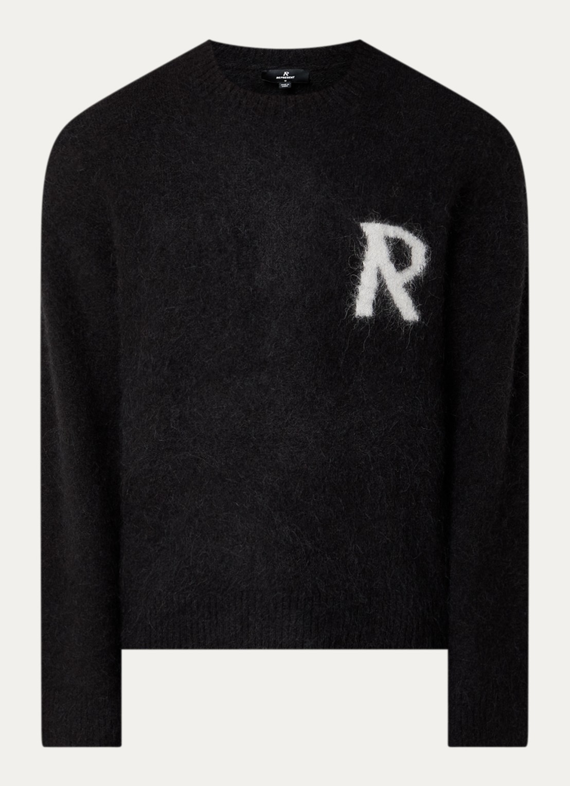 Represent Grofgebreide trui in alpaca wolblend met ingebreid logo - voorkant zwart