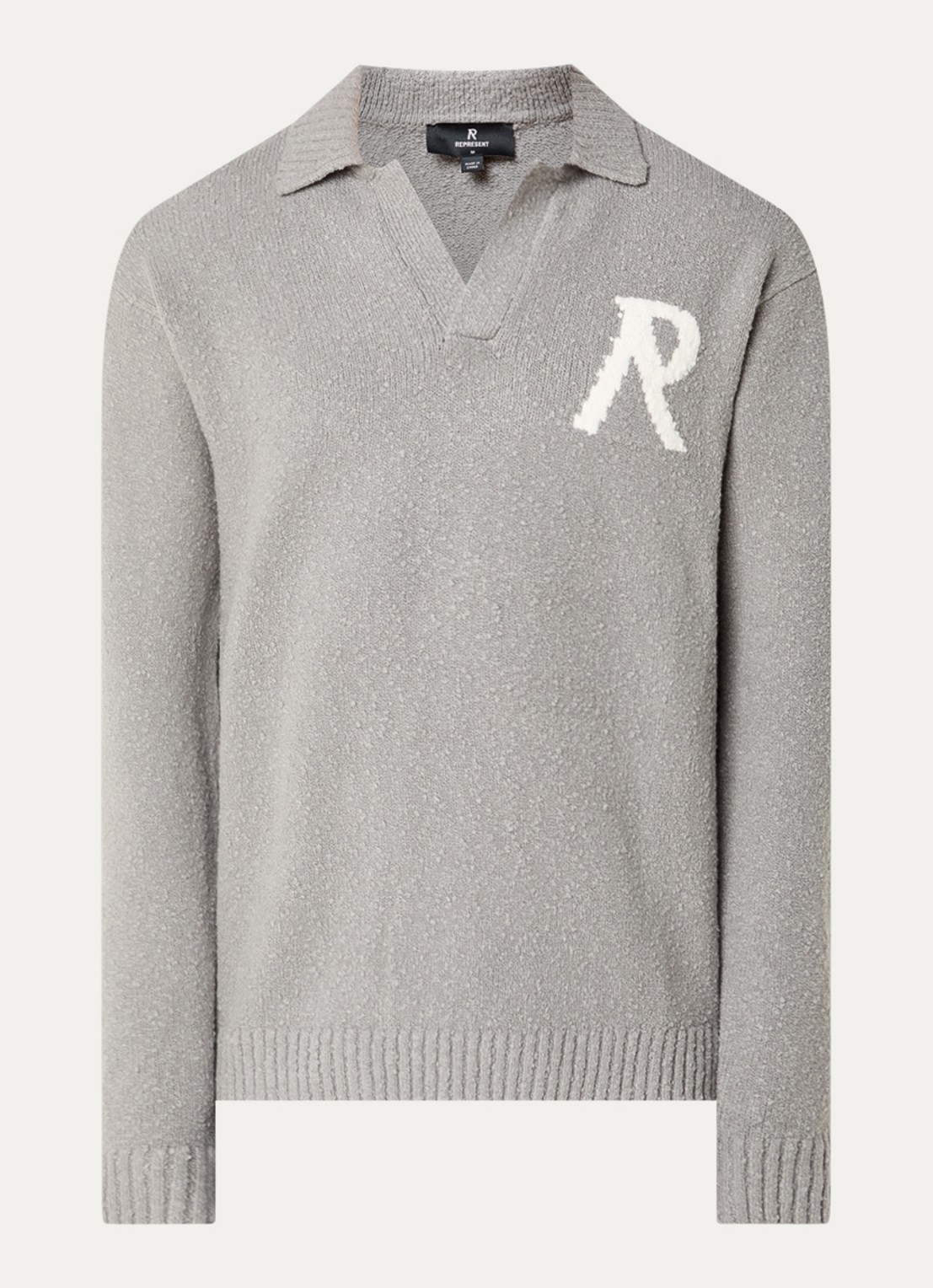 Represent Grofgebreide trui met logo en kraag - voorkant 2 grijs