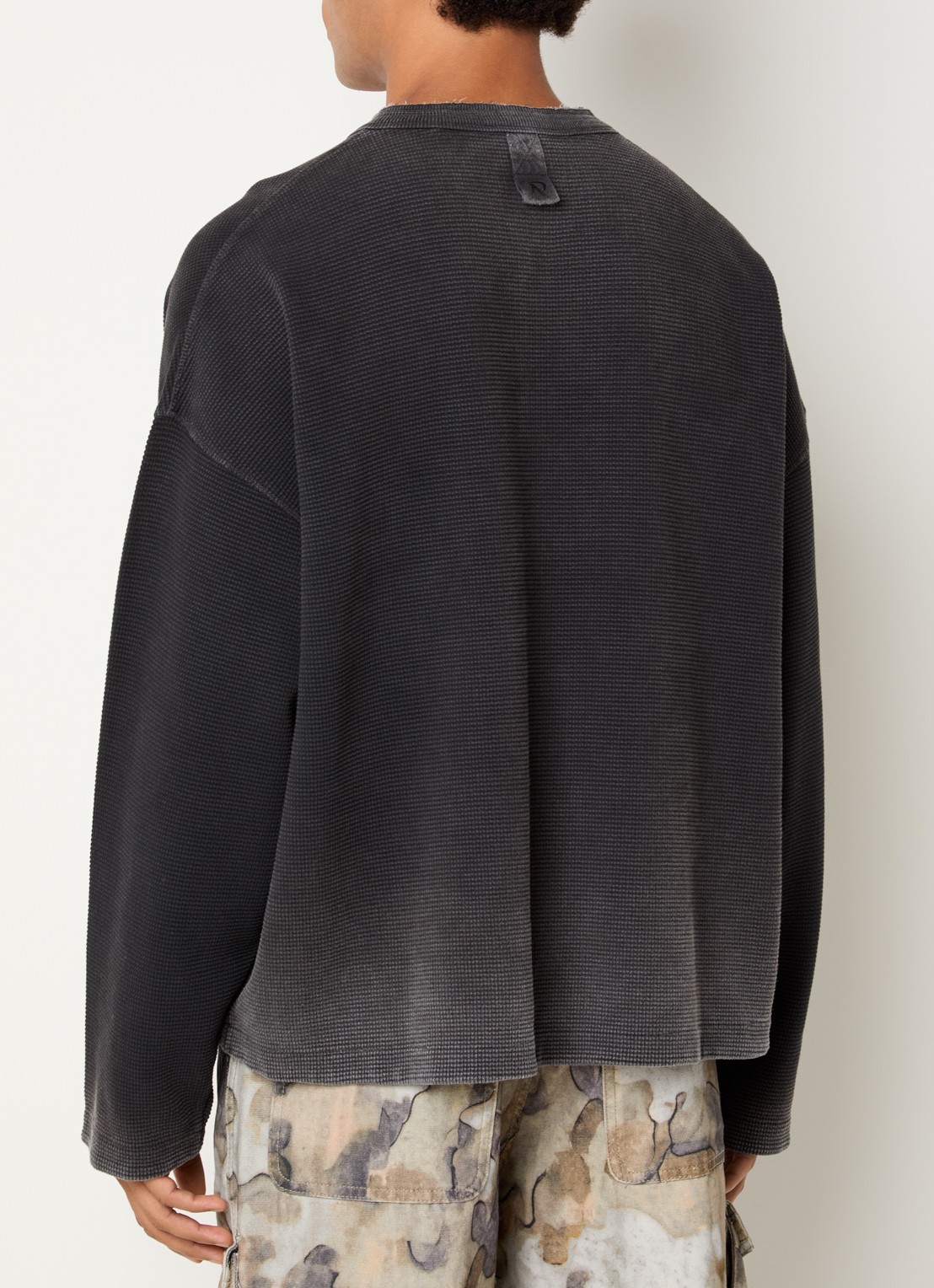 Represent Henley sweater met borstzak en verwassen afwerking - achterkant 2 donkergrijs