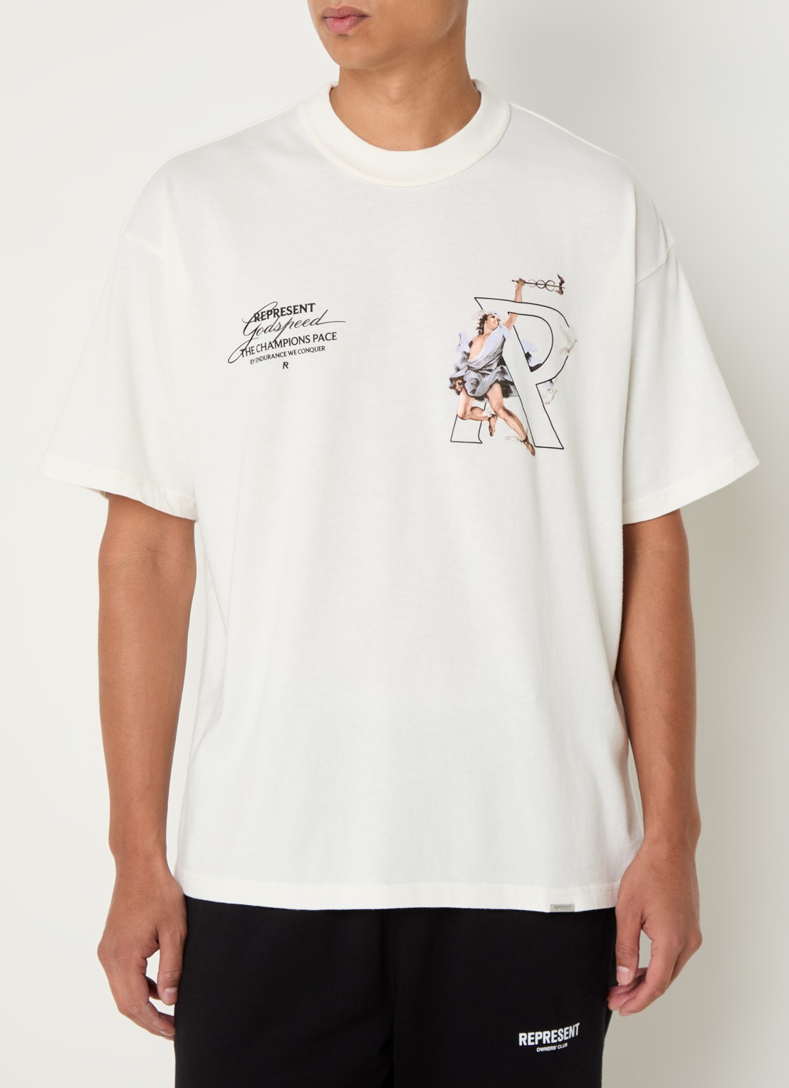 Represent Hermes T-shirt met logo- en backprint - detail gebroken wit