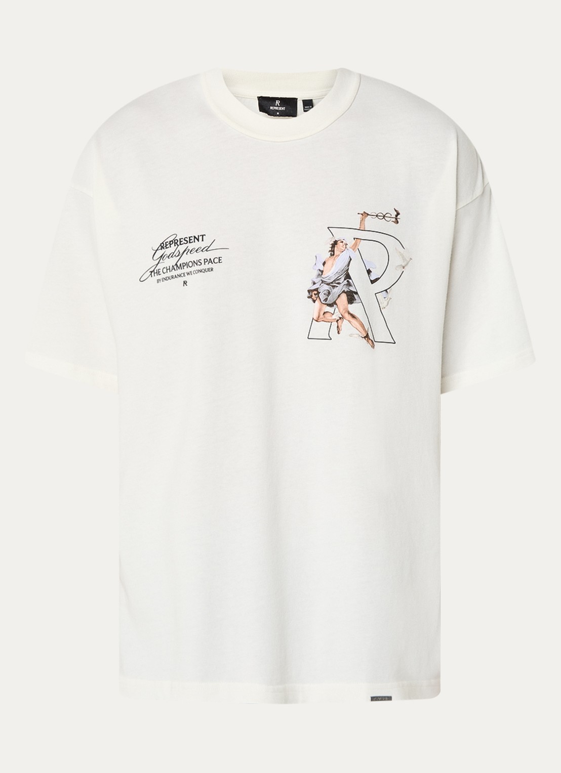 Represent Hermes T-shirt met logo- en backprint - voorkant 2 gebroken wit