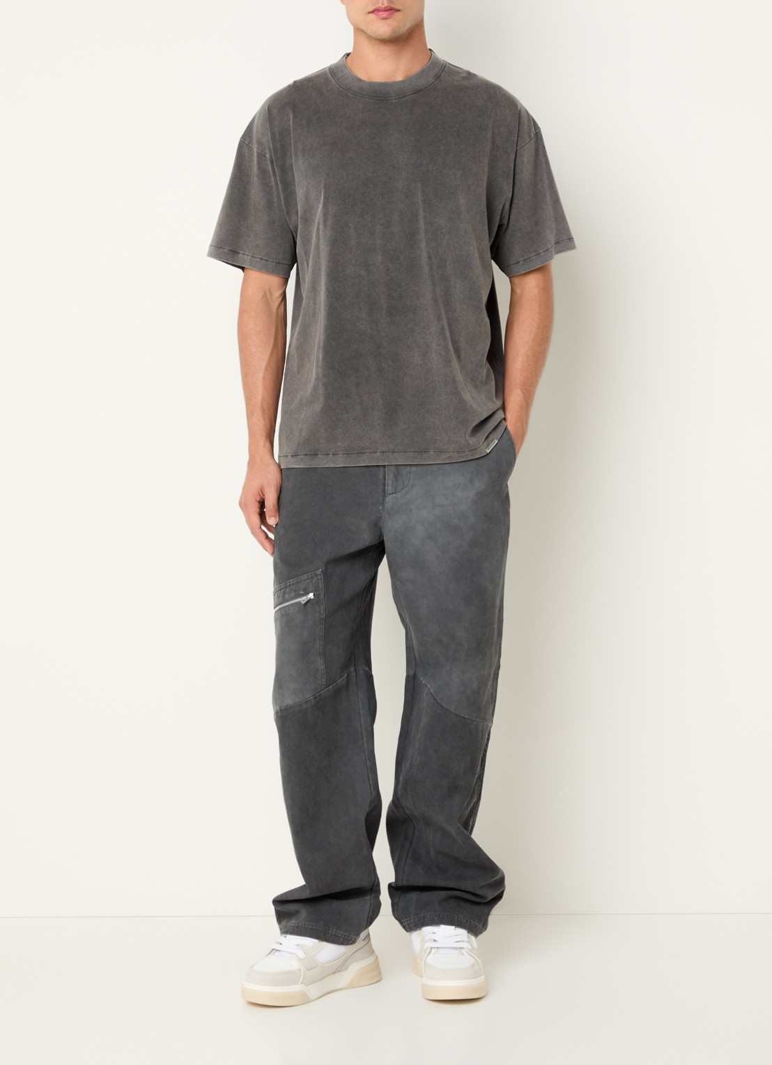 Represent Initial oversized T-shirt met verwassen afwerking - voorkant 2 donkergrijs