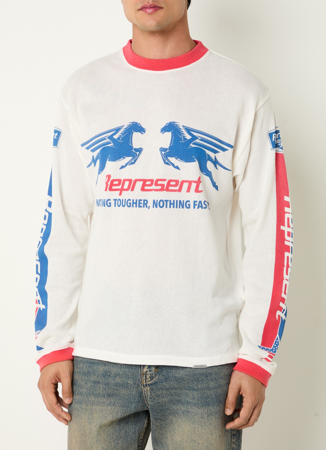 Represent Longsleeve T-shirt met logoprint - detail 4 gebroken wit
