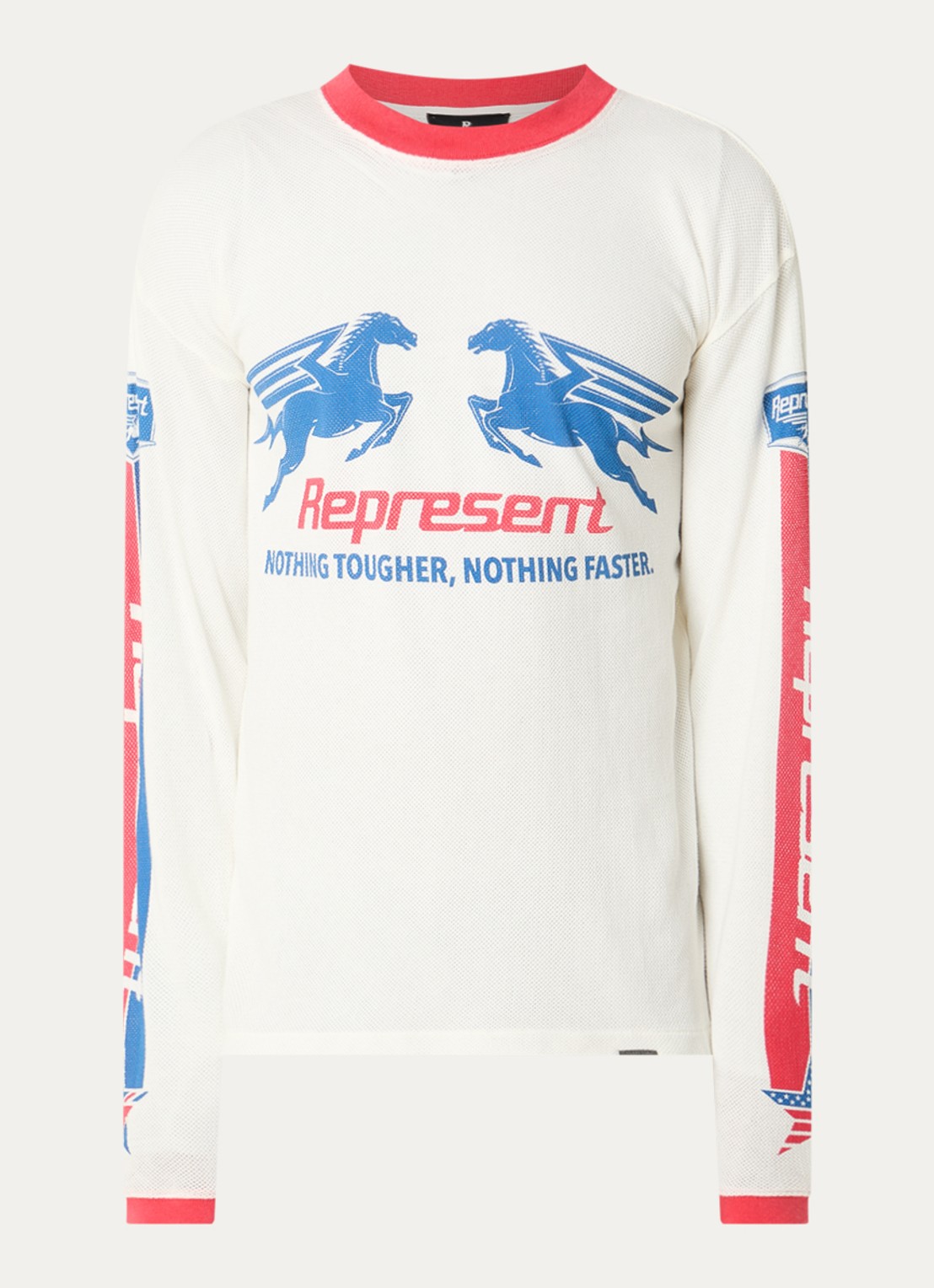 Represent Longsleeve T-shirt met logoprint - voorkant gebroken wit
