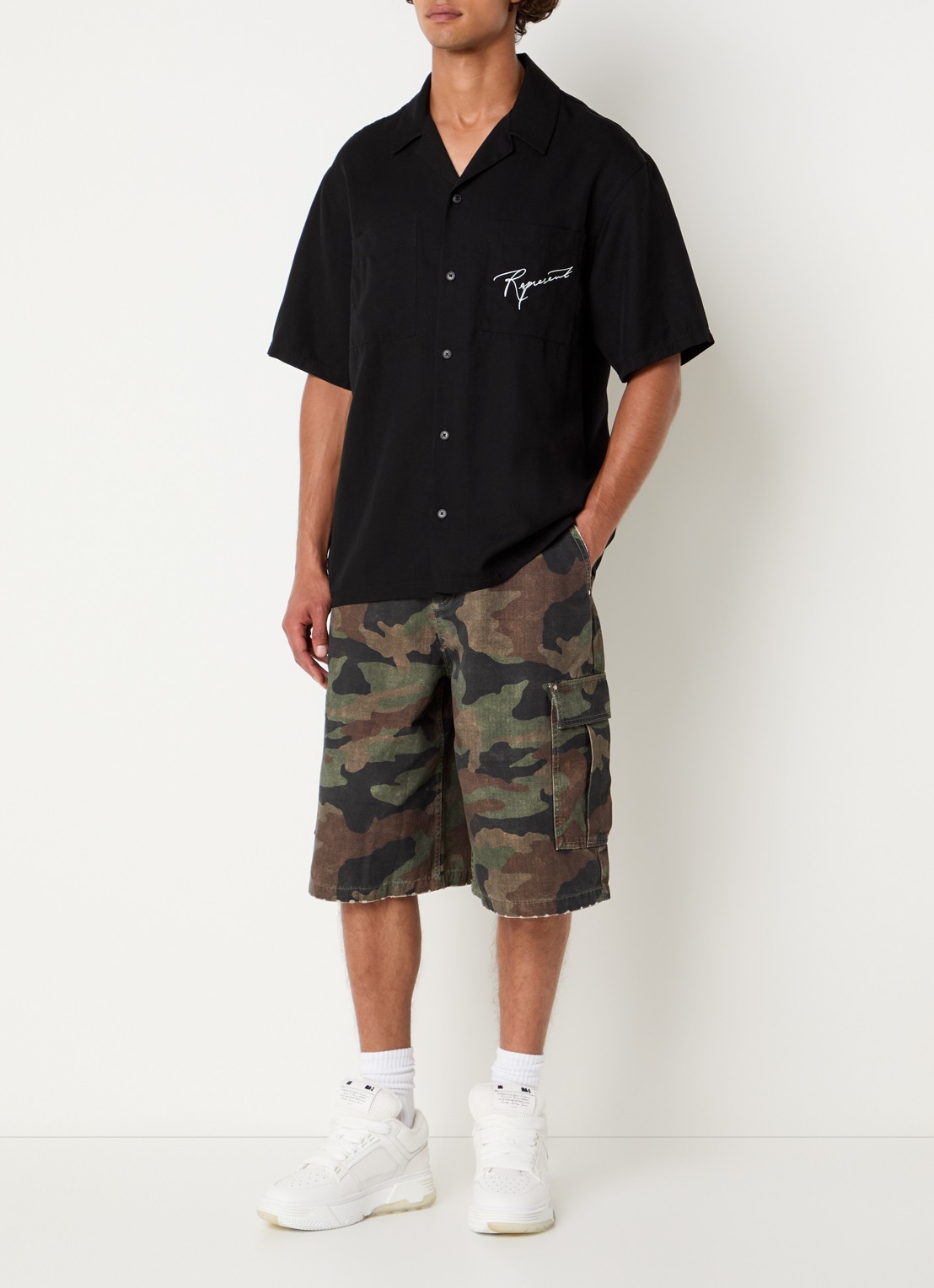 Represent Love And Kisses regular fit overhemd met logoborduring - voorkant 2 zwart