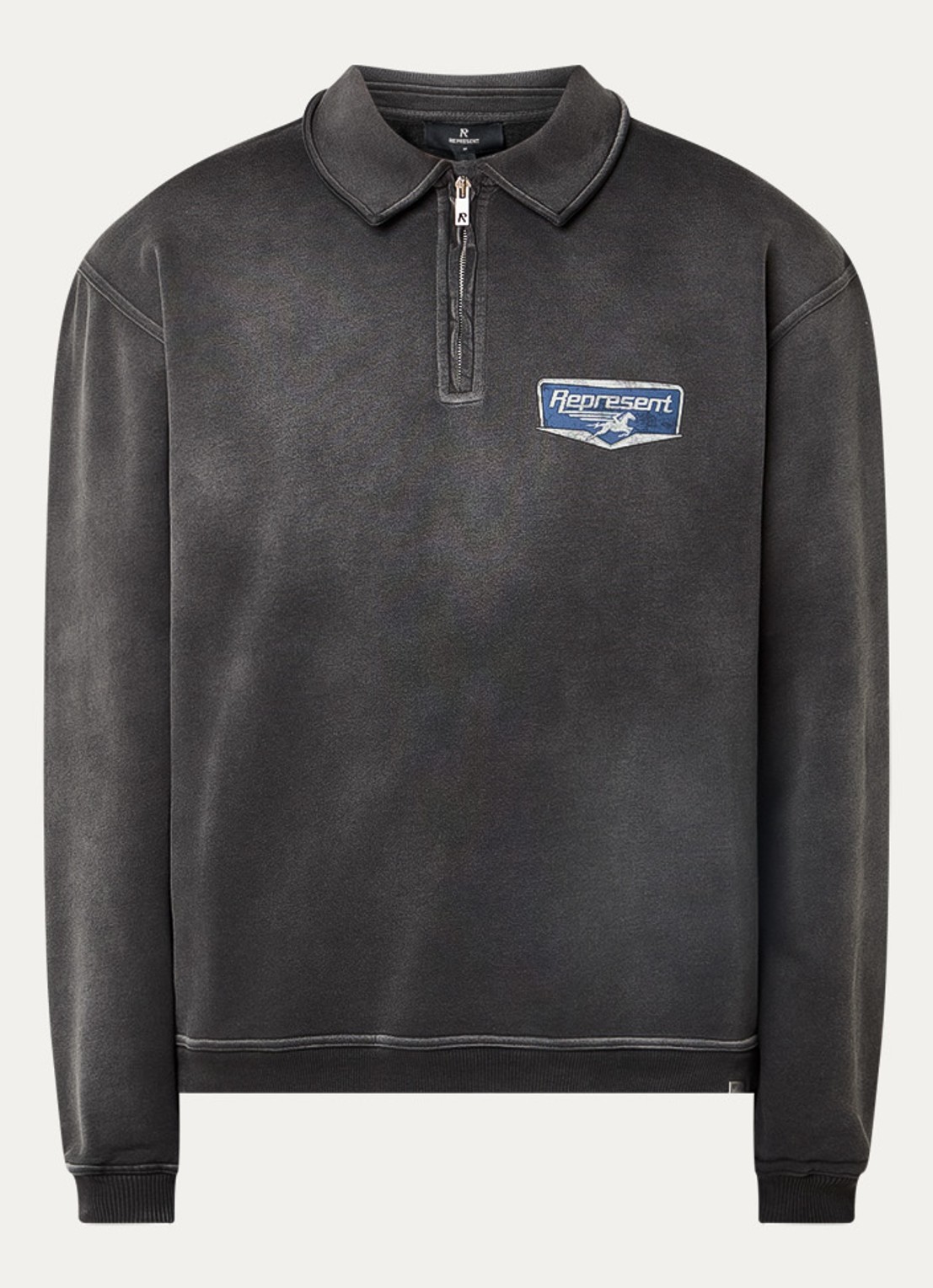 Represent Nothing Faster sweater met halve rits en logo- en backprint - voorkant 2 antraciet