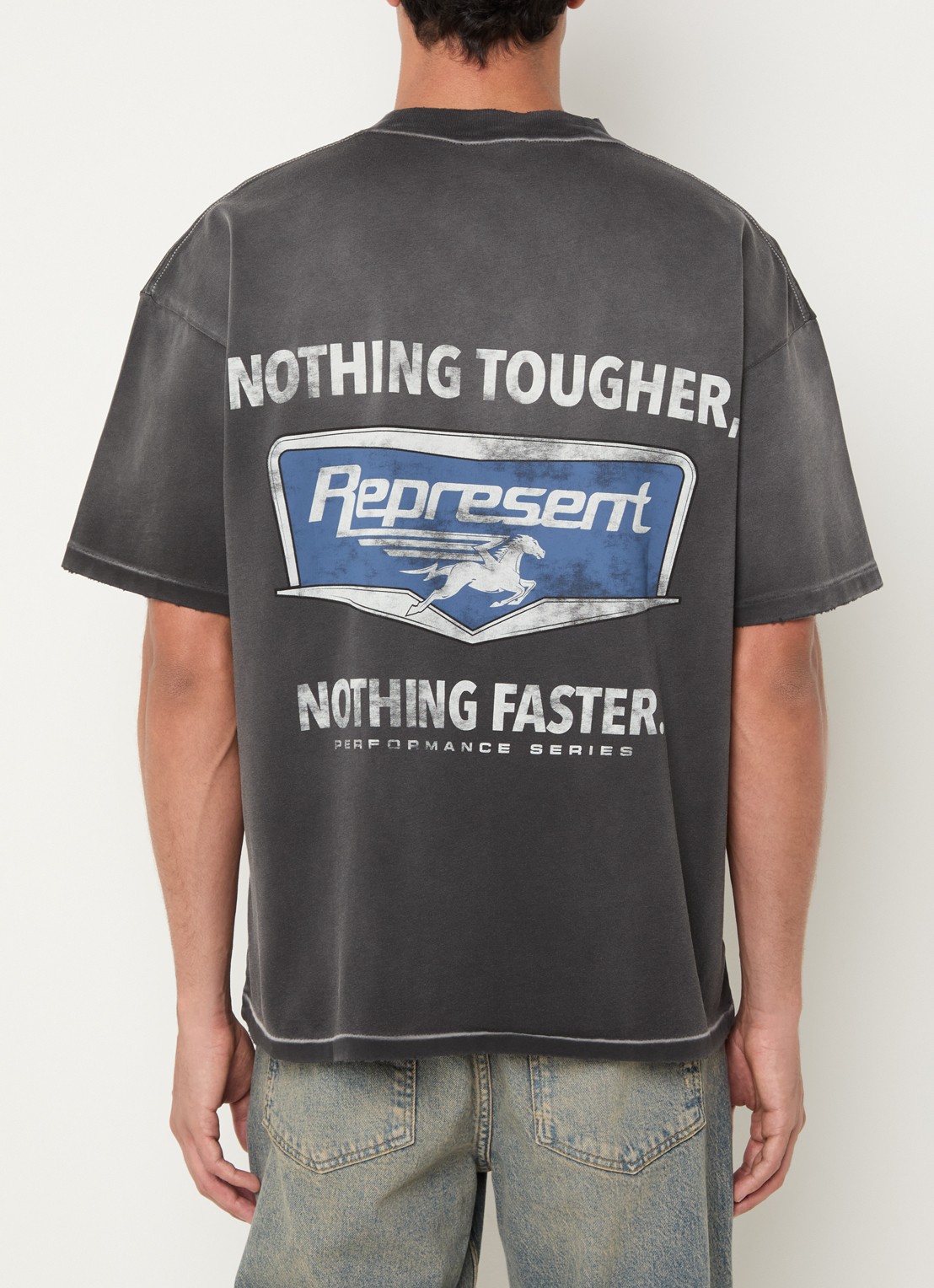 Represent Nothing faster T-shirt met print en borstzak - detail antraciet