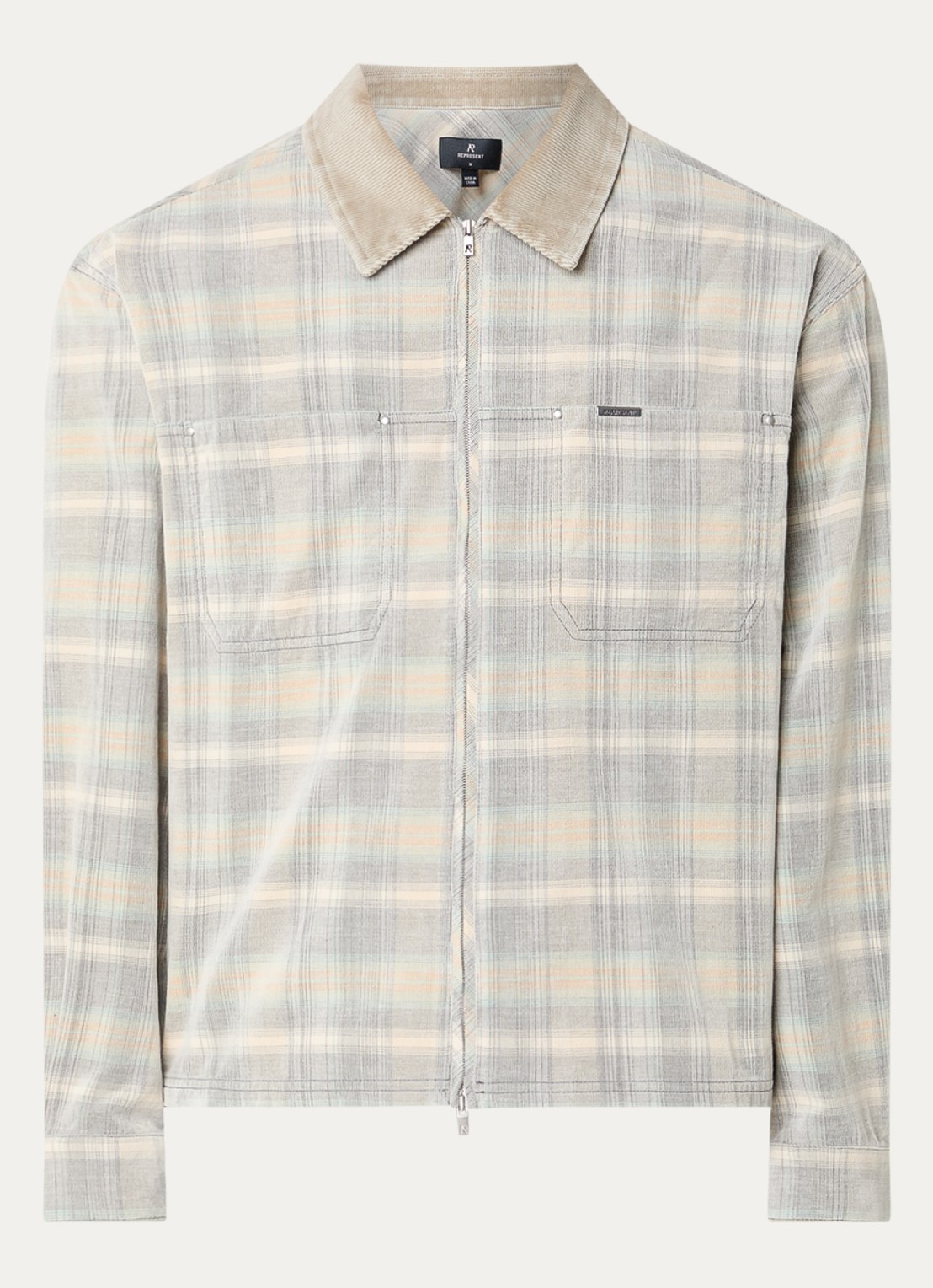 Represent Overshirt met ruitdessin en borstzakken - voorkant creme