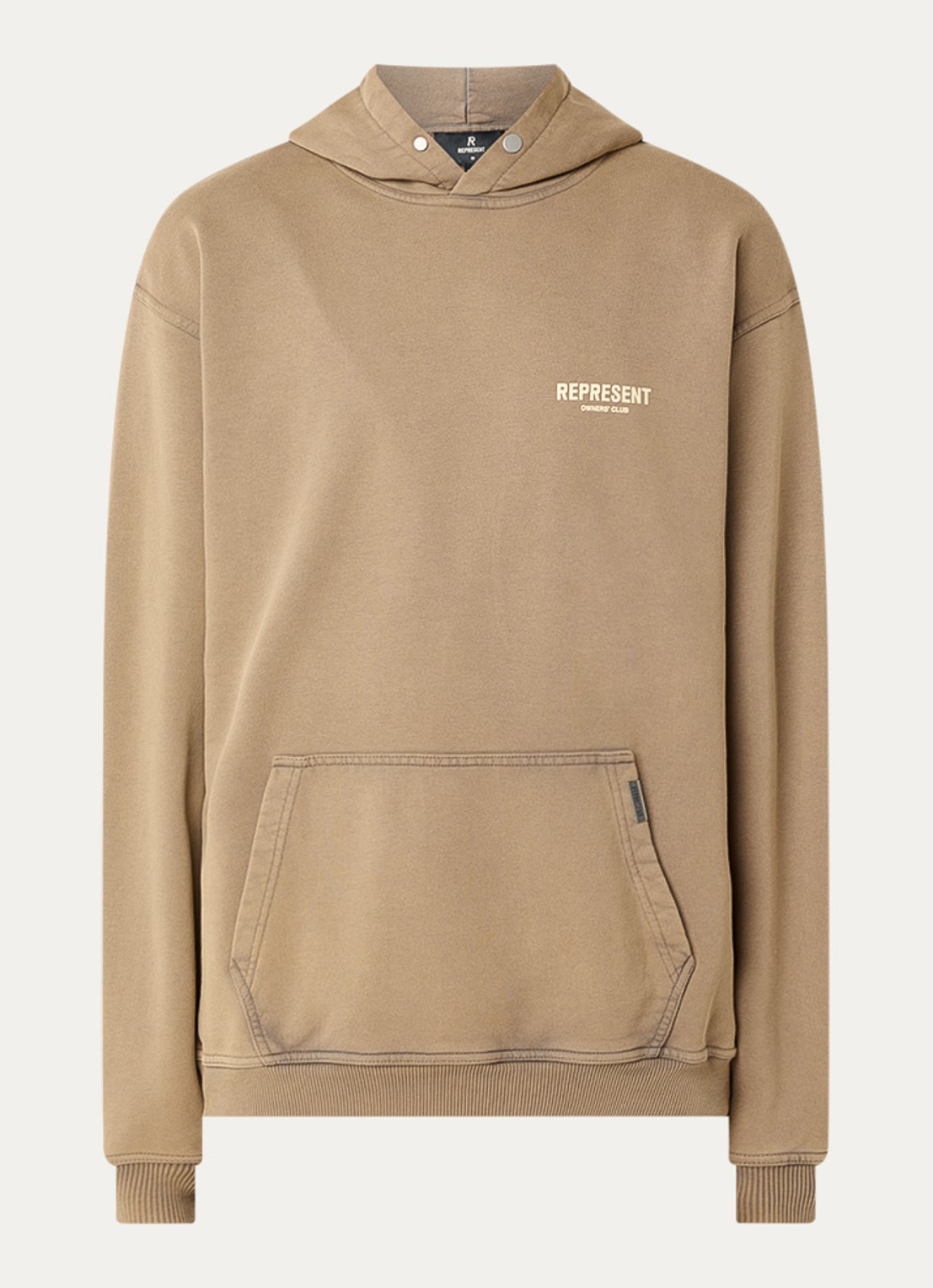Represent Owners Club hoodie met logo- en backprint - voorkant 4 camel