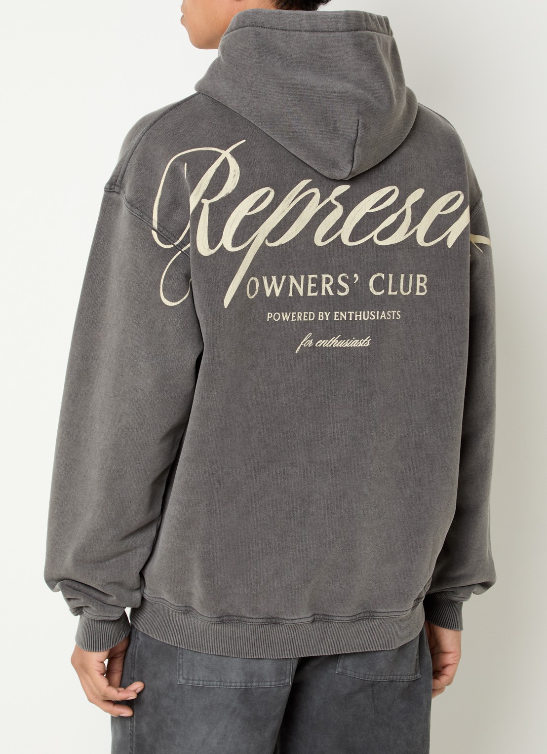 Represent Owners Club Script hoodie met logo- en backprint - achterkant 3 donkergrijs
