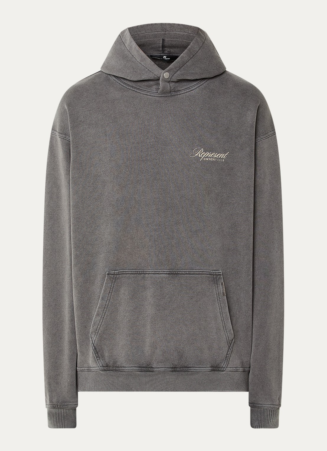 Represent Owners Club Script hoodie met logo- en backprint - voorkant donkergrijs
