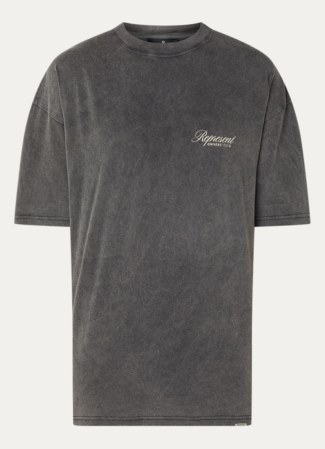Represent Owners Club Script T-shirt met logo- en backprint - voorkant 3 donkergrijs