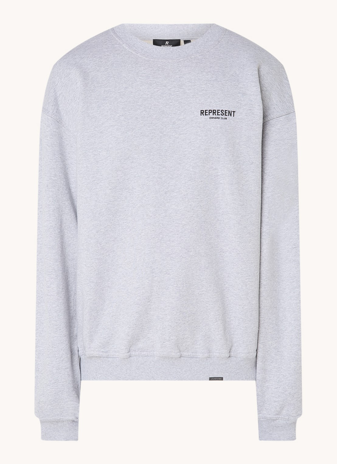 Represent Owners Club sweater met logo- en backprint - voorkant 3 grijsmele