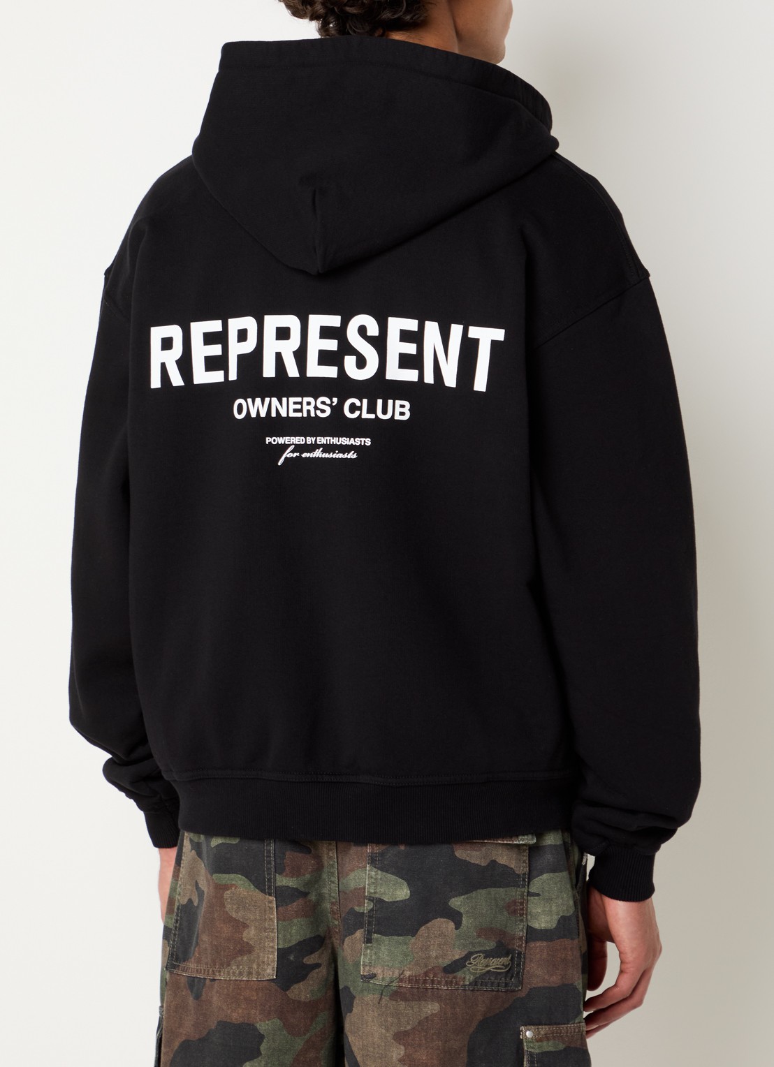 Represent Owners Club sweatvest met logo- en backprint - detail zwart